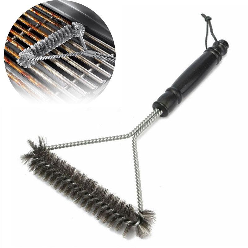Escova para limpeza de gelha e churrasqueira com cerdas de aço inox antiaderente - Rede Canan