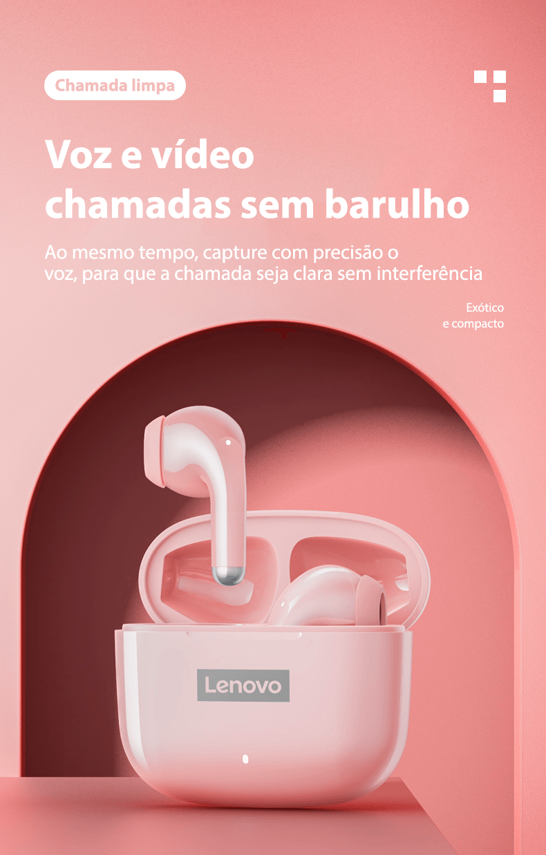 Fone de ouvido sem fio TWS via bluetooth Lenovo LP40 Pro + bolsa de proteção e kit de limpeza - Rede Canan