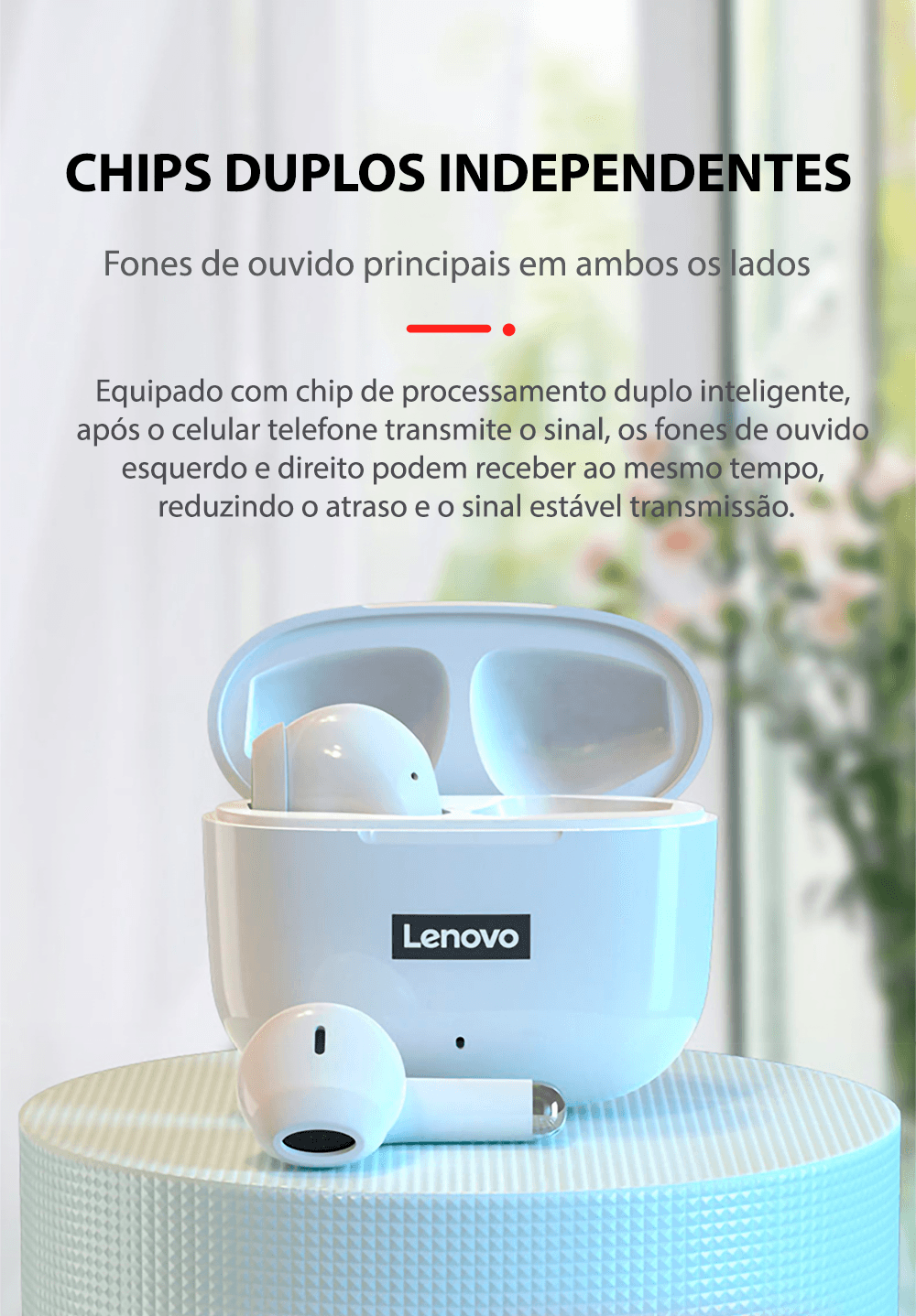 Fone de ouvido sem fio TWS via bluetooth Lenovo LP40 Pro + bolsa de proteção e kit de limpeza - Rede Canan