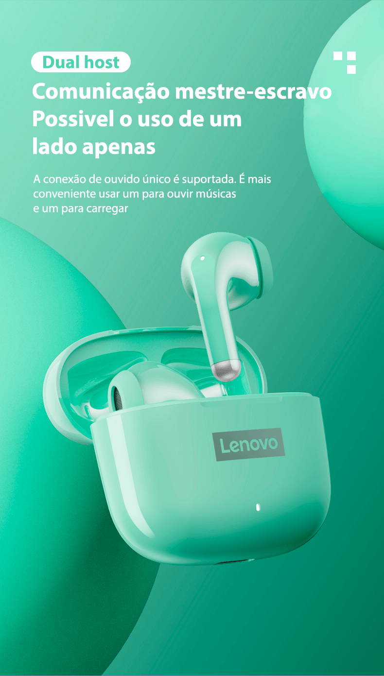 Fone de ouvido sem fio TWS via bluetooth Lenovo LP40 Pro + bolsa de proteção e kit de limpeza - Rede Canan