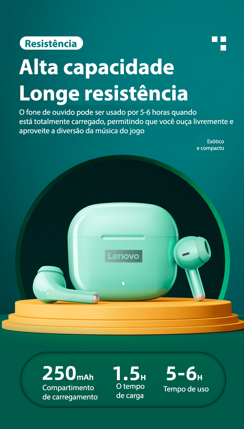 Fone de ouvido sem fio TWS via bluetooth Lenovo LP40 Pro + bolsa de proteção e kit de limpeza - Rede Canan