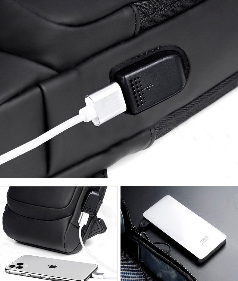 Mochila impermeável com entrada USB para carregamento de bateria de telefone celular e bloqueio/trava antifurto Rede Canan