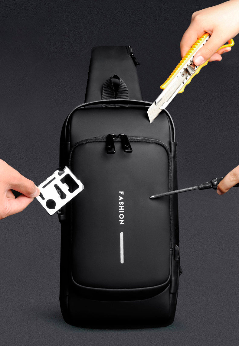 Mochila impermeável com entrada USB para carregamento de bateria de telefone celular e bloqueio/trava antifurto Rede Canan