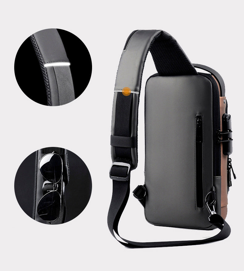 Mochila impermeável com entrada USB para carregamento de bateria de telefone celular e bloqueio/trava antifurto Rede Canan