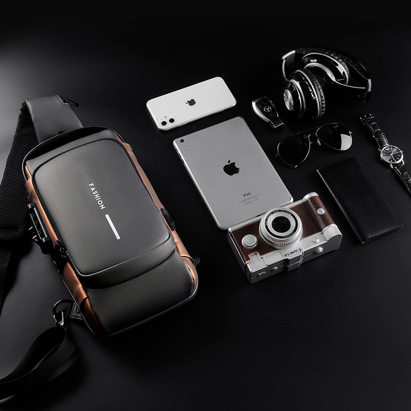Mochila impermeável com entrada USB para carregamento de bateria de telefone celular e bloqueio/trava antifurto Rede Canan
