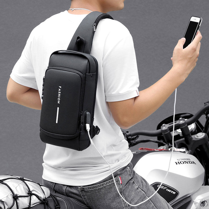 Mochila impermeável com entrada USB para carregamento de bateria de telefone celular e bloqueio/trava antifurto Rede Canan