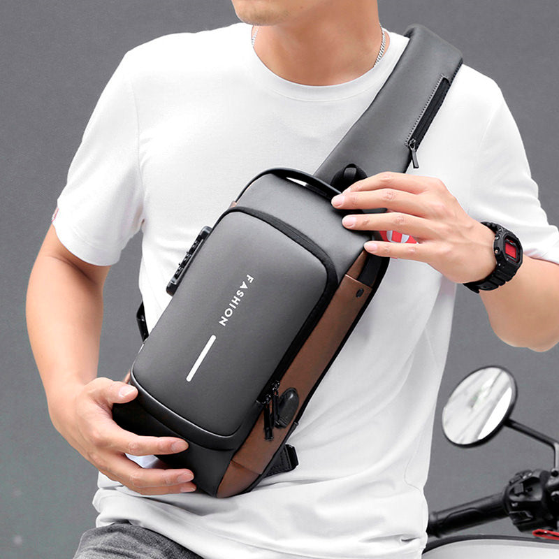Mochila impermeável com entrada USB para carregamento de bateria de telefone celular e bloqueio/trava antifurto Rede Canan