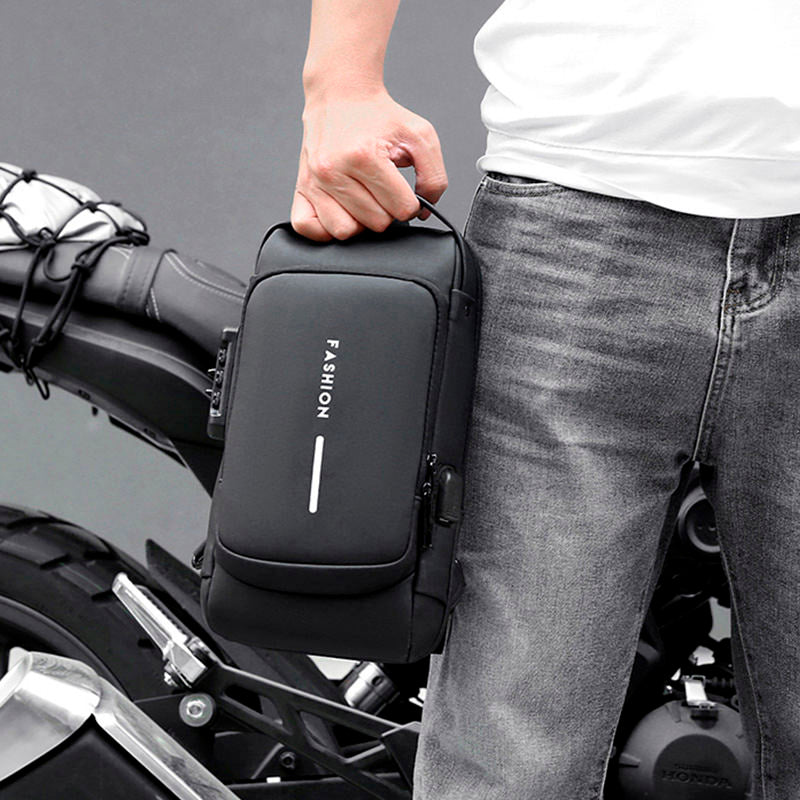 Mochila impermeável com entrada USB para carregamento de bateria de telefone celular e bloqueio/trava antifurto Rede Canan