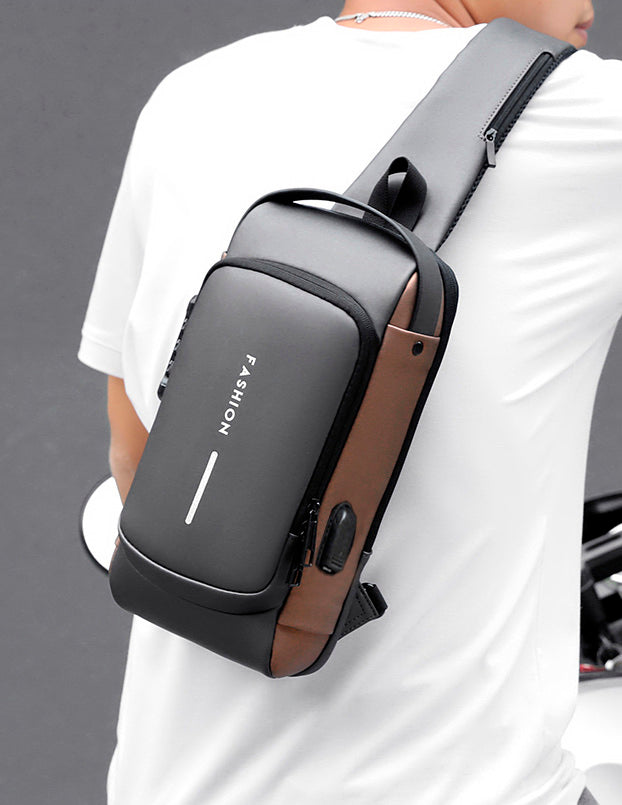Mochila impermeável com entrada USB para carregamento de bateria de telefone celular e bloqueio/trava antifurto Rede Canan