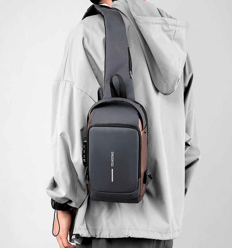 Mochila impermeável com entrada USB para carregamento de bateria de telefone celular e bloqueio/trava antifurto Rede Canan