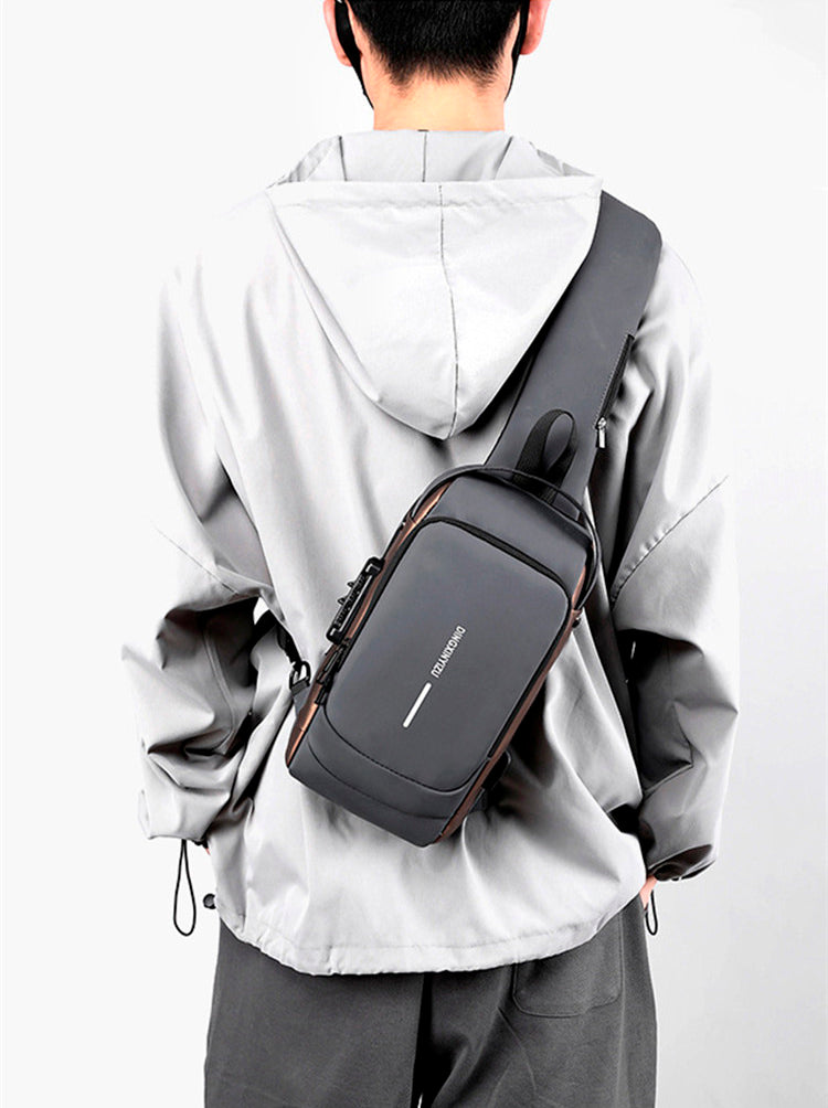 Mochila impermeável com entrada USB para carregamento de bateria de telefone celular e bloqueio/trava antifurto Rede Canan