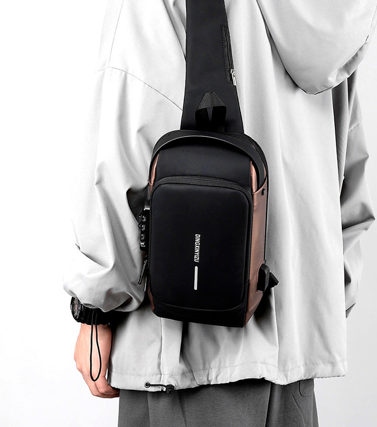 Mochila impermeável com entrada USB para carregamento de bateria de telefone celular e bloqueio/trava antifurto Rede Canan