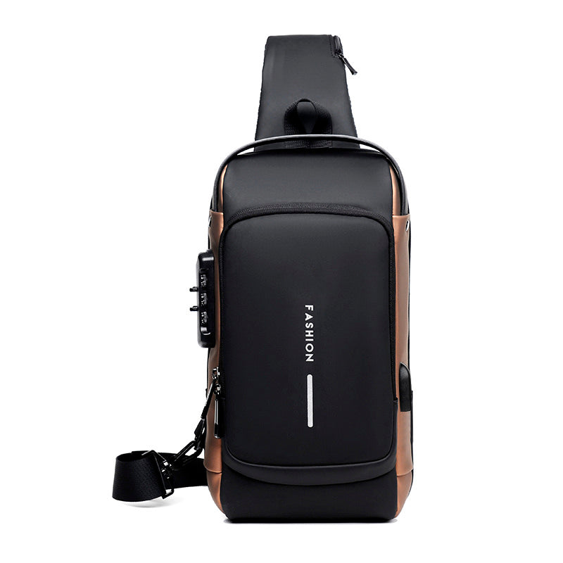 Mochila impermeável com entrada USB para carregamento de bateria de telefone celular e bloqueio/trava antifurto Rede Canan