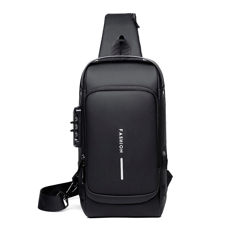 Mochila impermeável com entrada USB para carregamento de bateria de telefone celular e bloqueio/trava antifurto Rede Canan