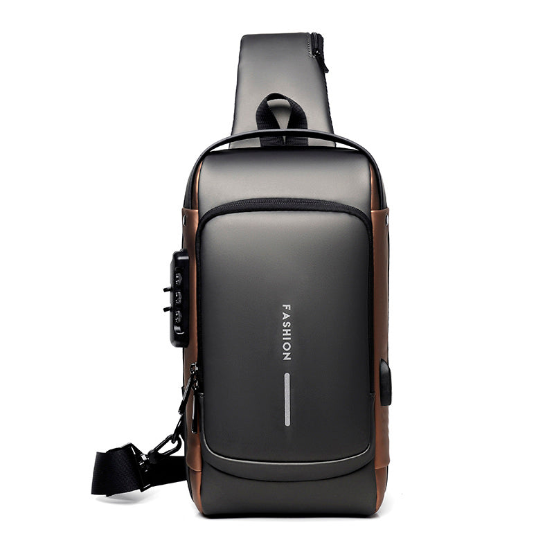 Mochila impermeável com entrada USB para carregamento de bateria de telefone celular e bloqueio/trava antifurto Rede Canan