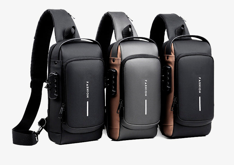 Mochila impermeável com entrada USB para carregamento de bateria de telefone celular e bloqueio/trava antifurto Rede Canan
