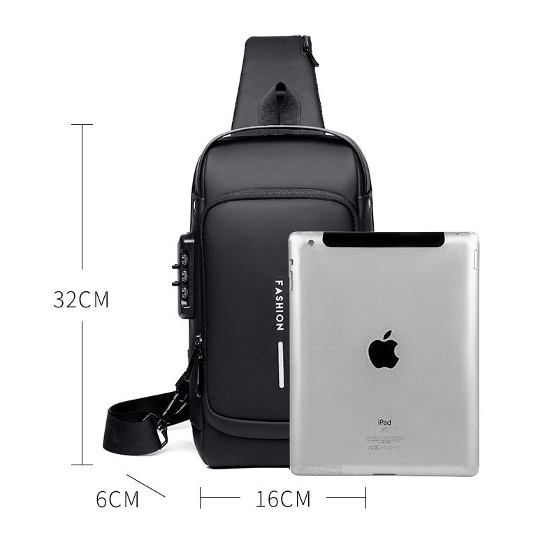 Mochila impermeável com entrada USB para carregamento de bateria de telefone celular e bloqueio/trava antifurto Rede Canan