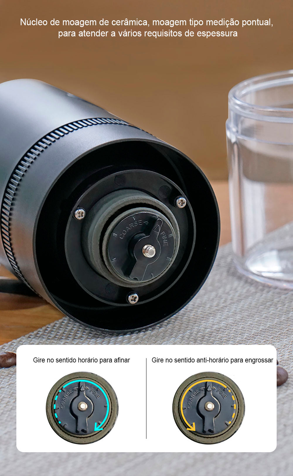 Moedor elétrico de grãos sem fio com carregamento via cabo USB Rede Canan