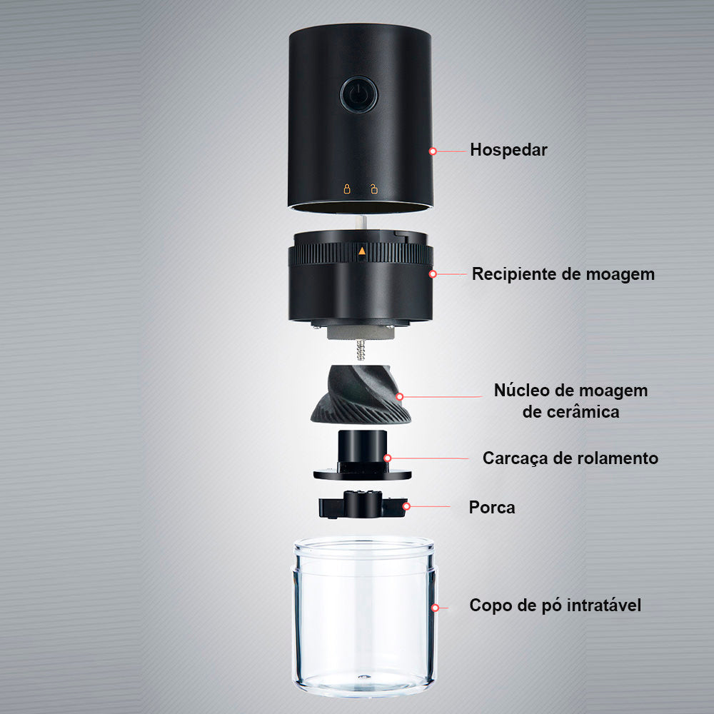 Moedor elétrico de grãos sem fio com carregamento via cabo USB Rede Canan