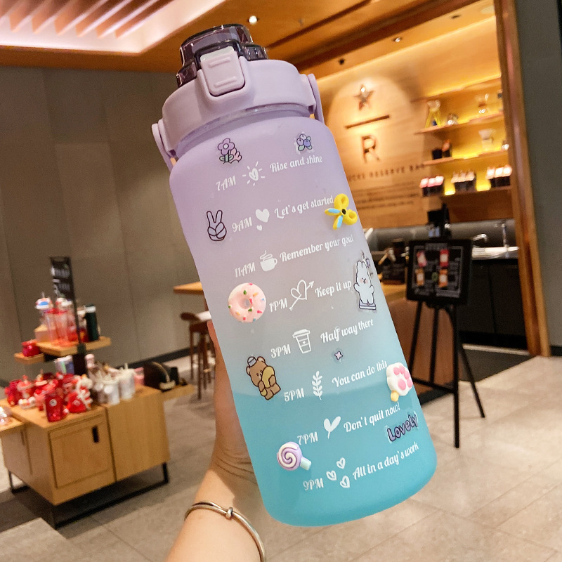 Garrafa de água colorida TikTok com adesivos/figurinhas 3D 2000ml Rede Canan