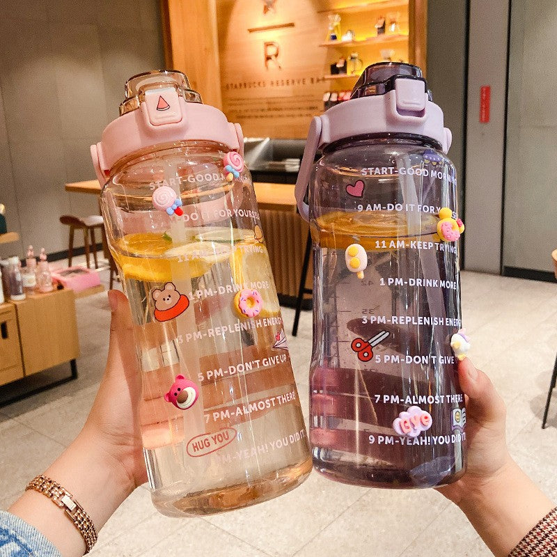 Garrafa de água transparente TikTok com adesivos/figurinhas 3D 2000ml Rede Canan