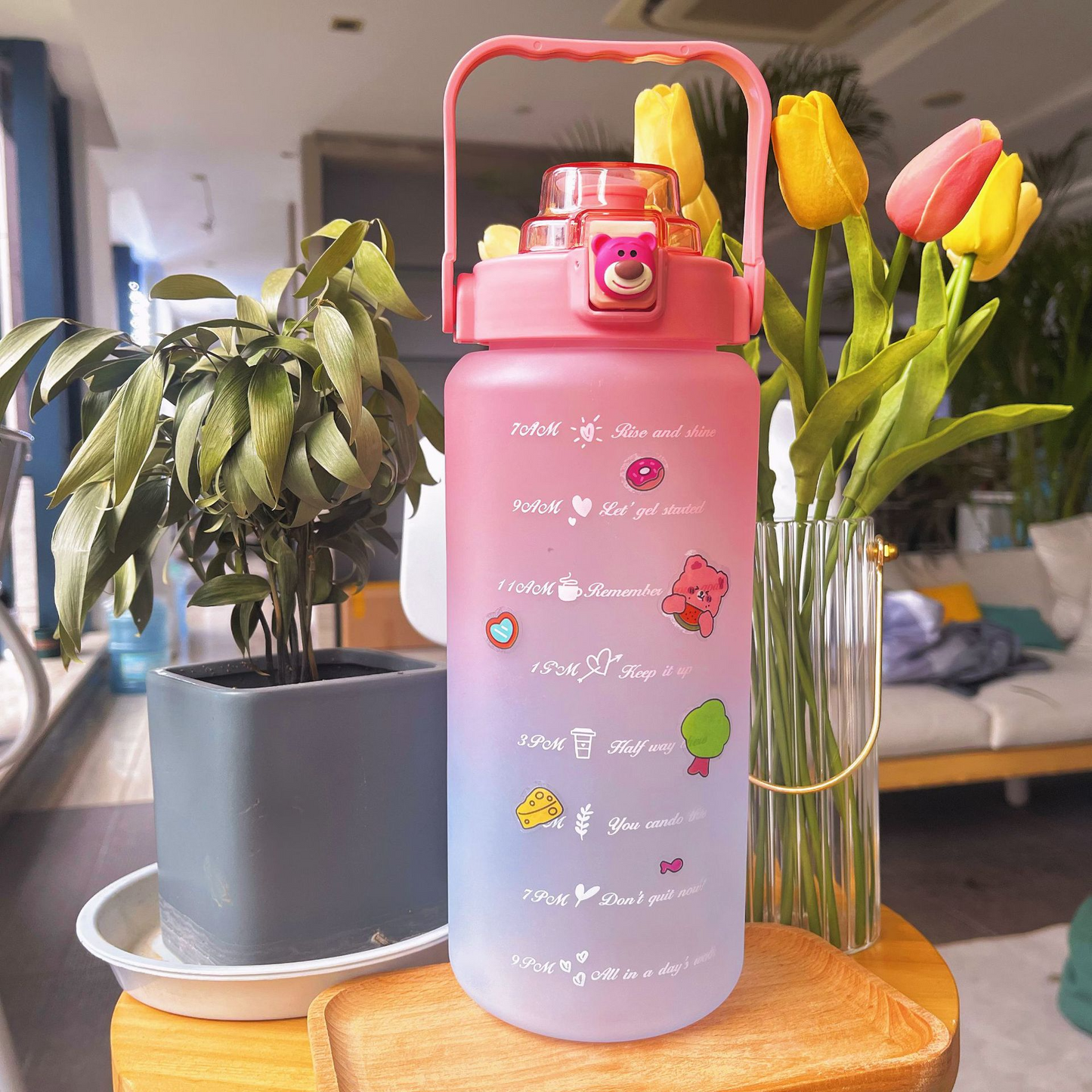 Garrafa de água colorida TikTok com adesivos/figurinhas 3D 2000ml Rede Canan