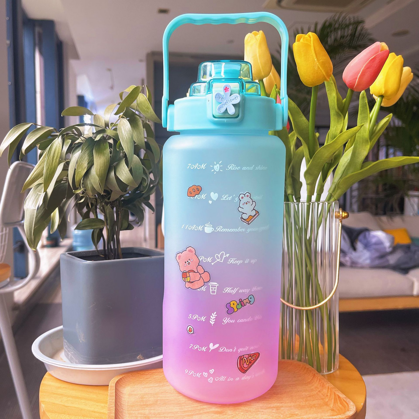 Garrafa de água colorida TikTok com adesivos/figurinhas 3D 2000ml Rede Canan