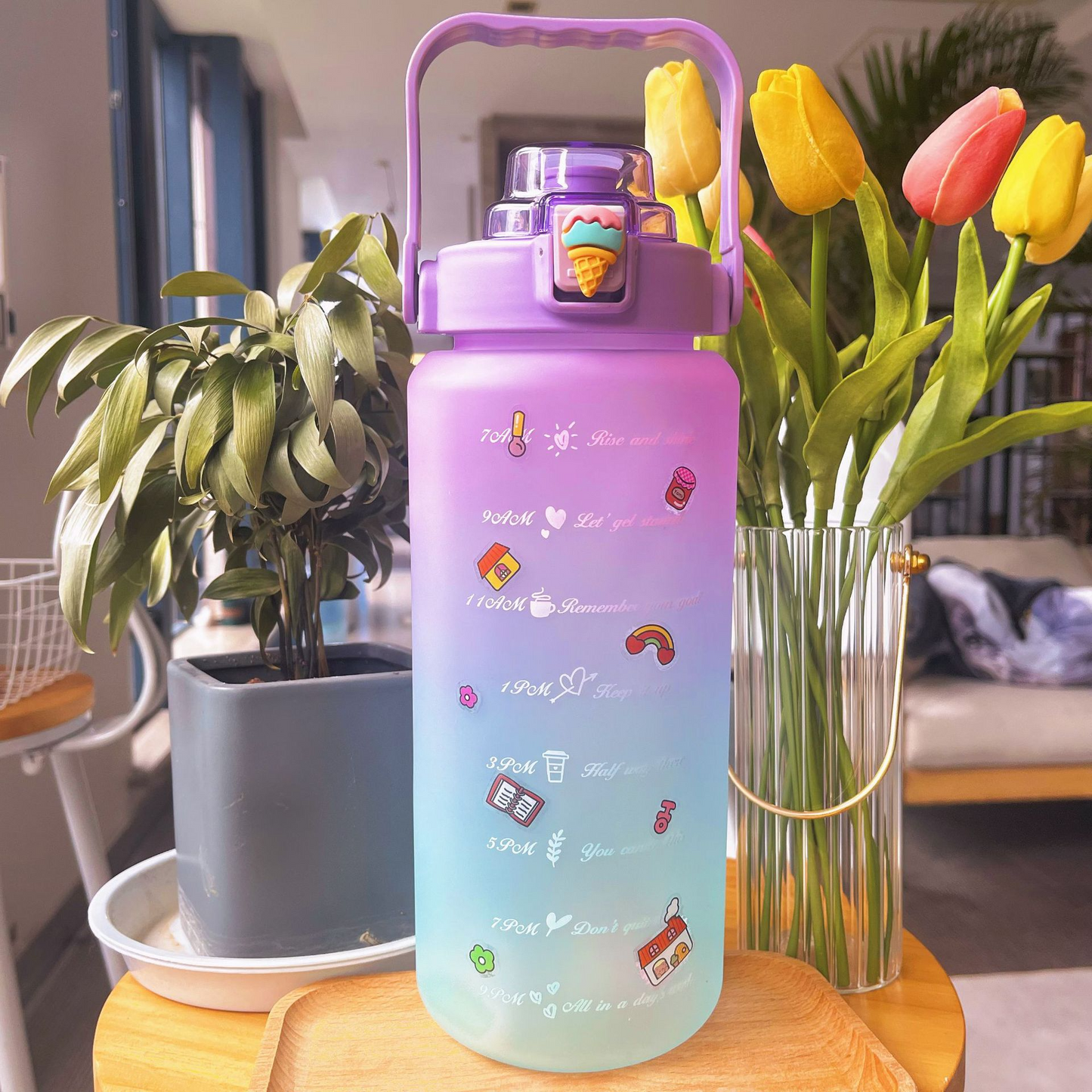 Garrafa de água colorida TikTok com adesivos/figurinhas 3D 2000ml Rede Canan
