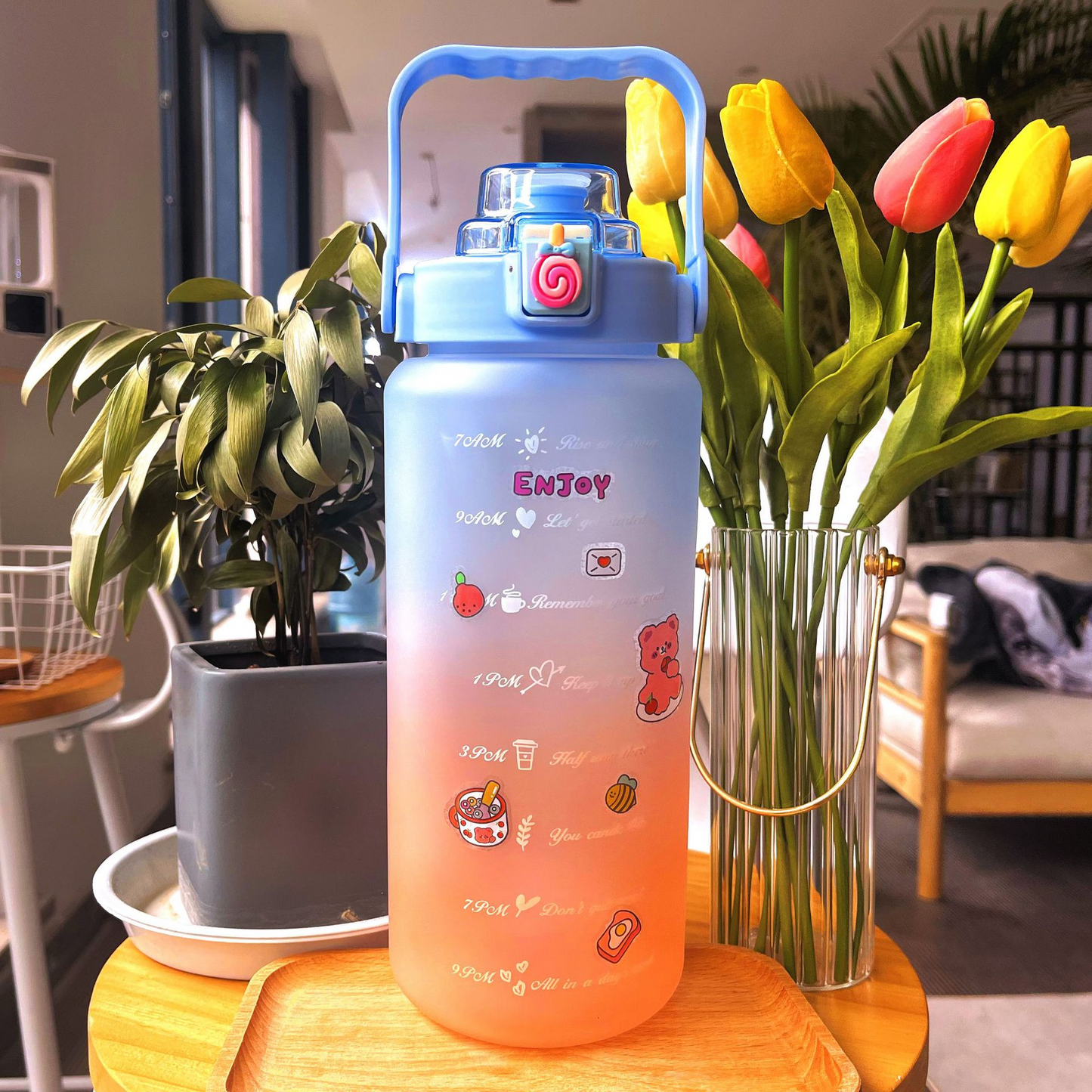 Garrafa de água colorida TikTok com adesivos/figurinhas 3D 2000ml Rede Canan