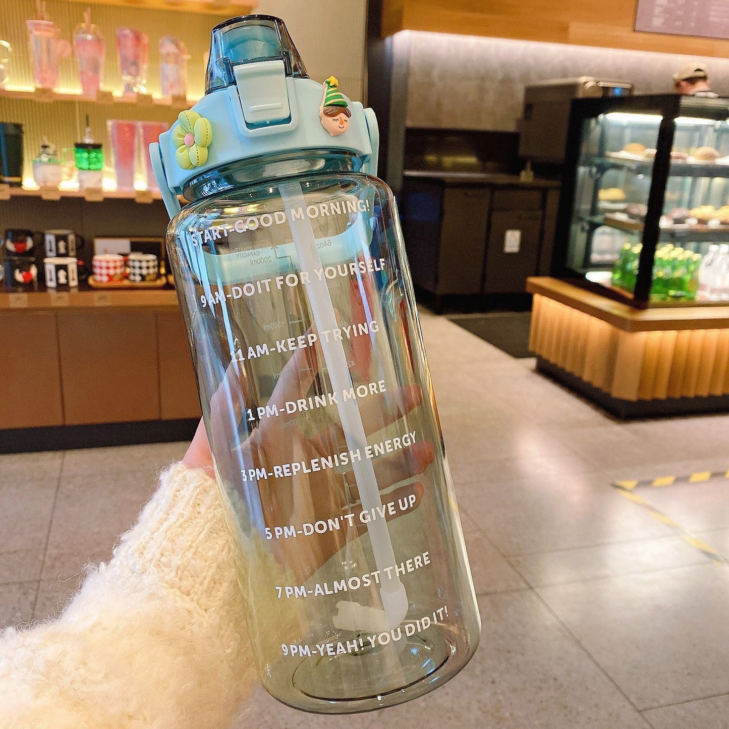 Garrafa de água transparente TikTok à prova de vazamento 2000ml Rede Canan