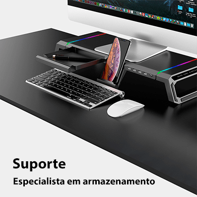 Mesa suporte para monitor com LED e 4 entradas USB - Rede Canan