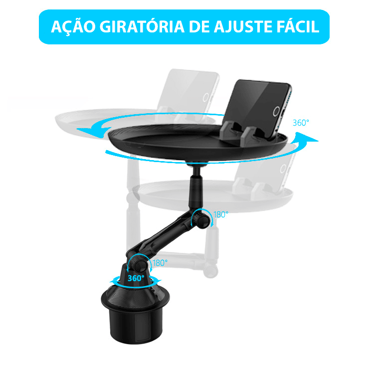 Bandeja para carro ajustável e com suporte de celular acoplado - Rede Canan
