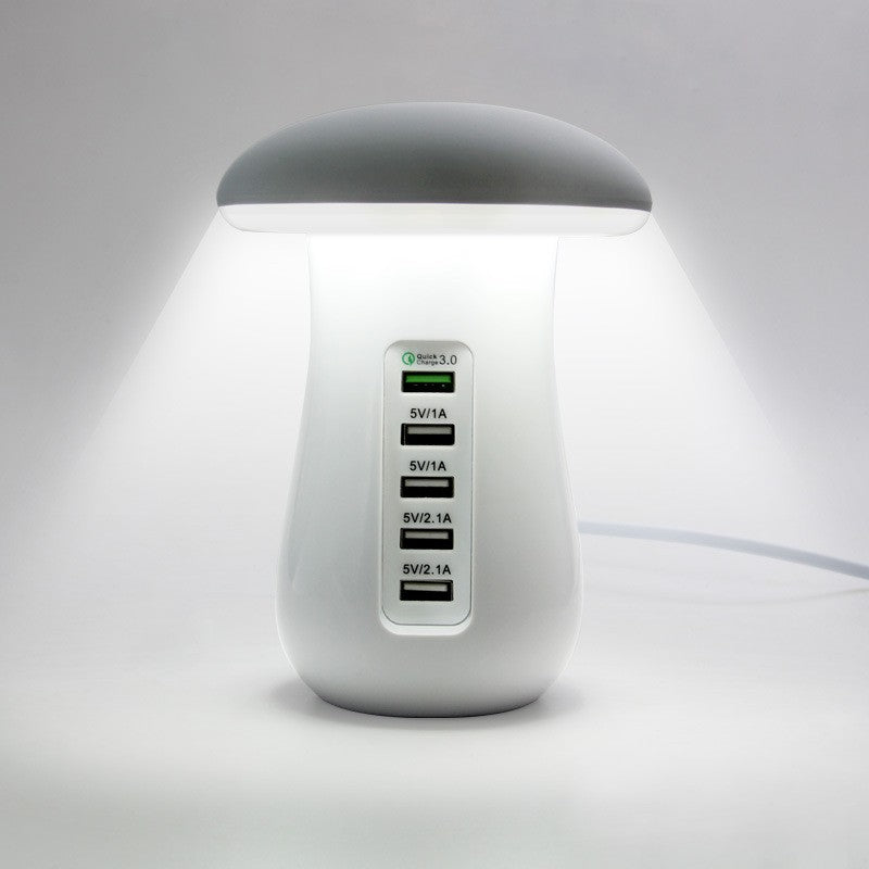 Luminária com 5 entradas USB para carregamento e suporte acoplado Rede Canan