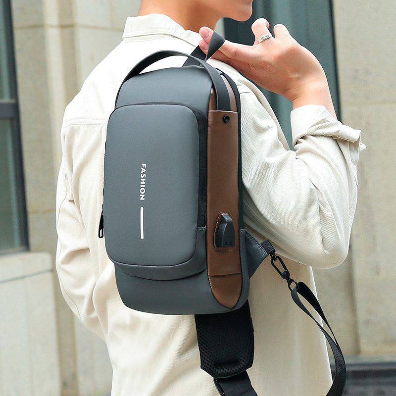 Mochila impermeável com entrada USB para carregamento de bateria de telefone celular e bloqueio/trava antifurto Rede Canan