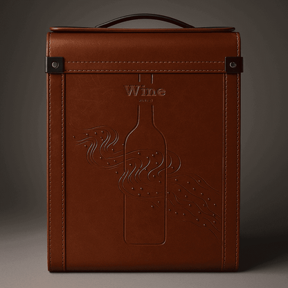Maleta para vinho de couro com compartimento para 2 garrafas e 1 acessório