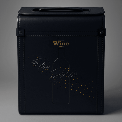 Maleta para vinho de couro com compartimento para 2 garrafas e 1 acessório
