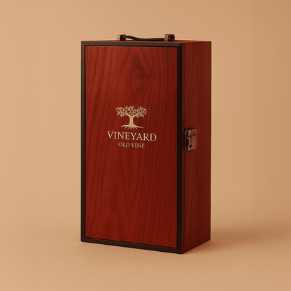 Maleta para vinho de madeira com compartimento para 2 garrafas e kit de 2 acessórios