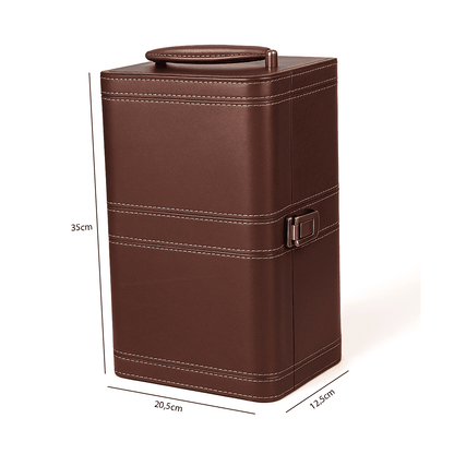 Maleta para vinho de couro com compartimento para 2 garrafas e kit de 4 acessórios