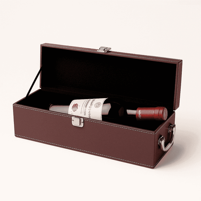 Maleta para vinho de couro com compartimento para 1 garrafa e kit de 4 acessórios