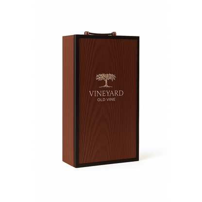 Maleta para vinho de madeira com compartimento para 2 garrafas e kit de 2 acessórios