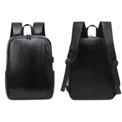 Mochila preta de couro masculina