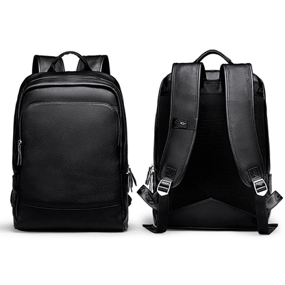 Mochila preta de couro masculina