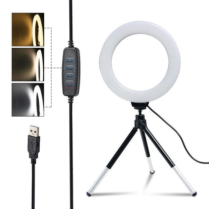 Ring light com tripé ajustável e 3 tipos de cores 16cm - Rede Canan