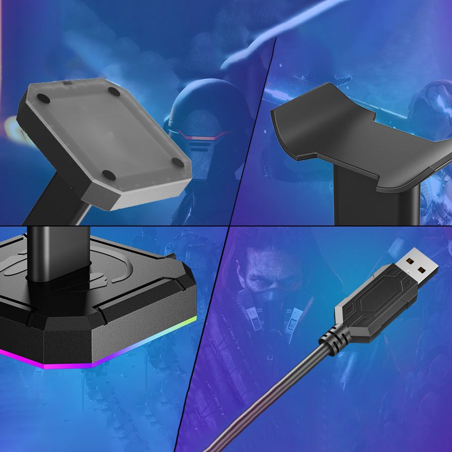 Suporte para fone de ouvido headset com luzes RGB (modelo 1) Rede Canan