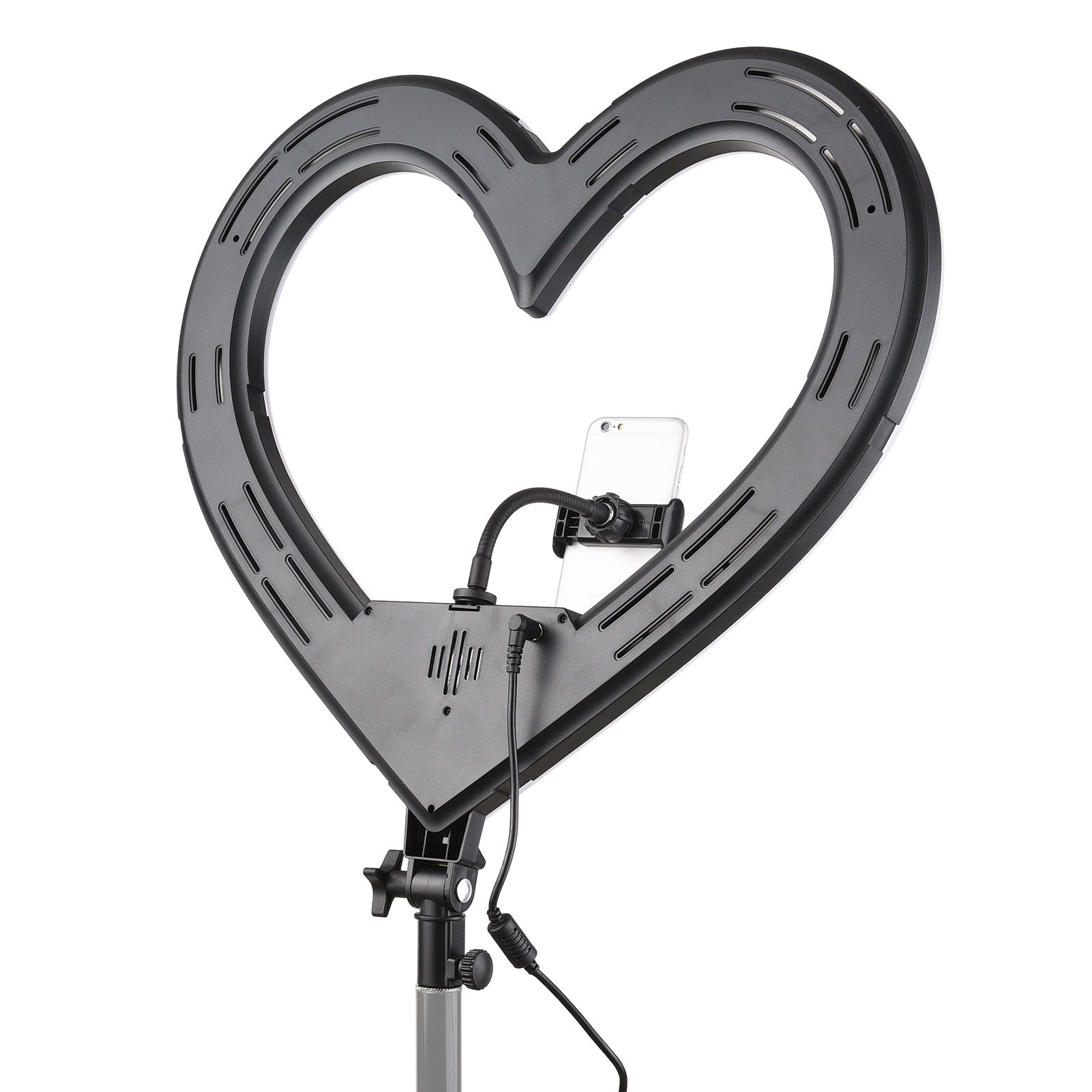 Ring light com formato em coração com tripé ajustável, várias cores e 3 suportes para celular Rede Canan