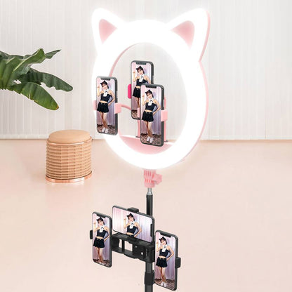 Ring light com formato de orelhas de gato com tripé ajustável, 3 cores e suportes para celular Rede Canan