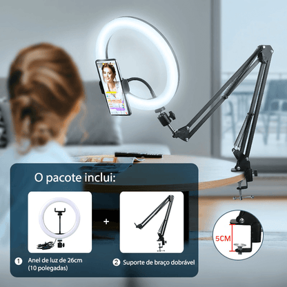 Ring light com tripé ajustável e 3 tipos de cores 26cm - Rede Canan