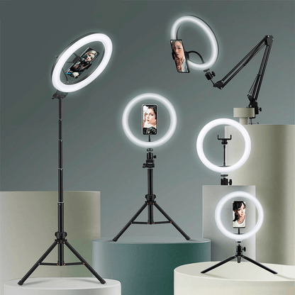 Ring light com tripé ajustável e 3 tipos de cores 26cm - Rede Canan
