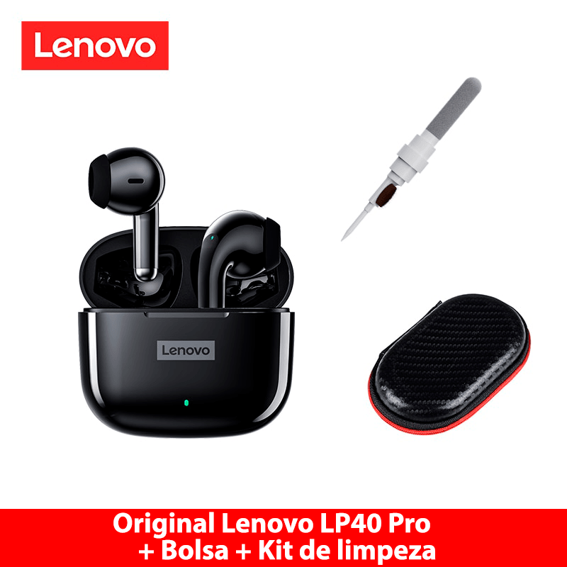 Fone de ouvido sem fio TWS via bluetooth Lenovo LP40 Pro + bolsa de proteção e kit de limpeza - Rede Canan