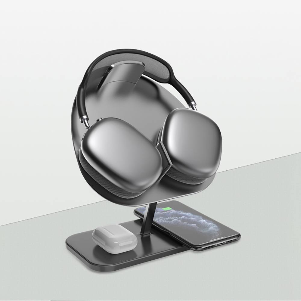 Suporte para fone de ouvido headset com carregador sem fio e por indução 2 em 1 Rede Canan